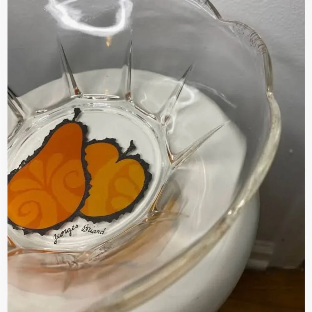 Georges Briard Glass Bowl with Orange Pear Design